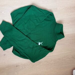 Green Turtleneck Sweater with White Logo